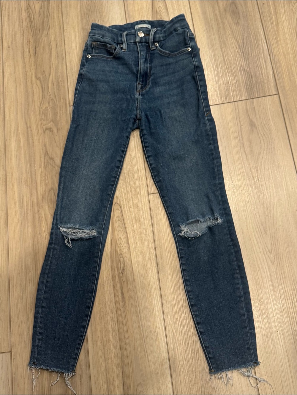 Good American Good Waist Crop Raw Hem Skinny Jeans - Size 00 - Blue676